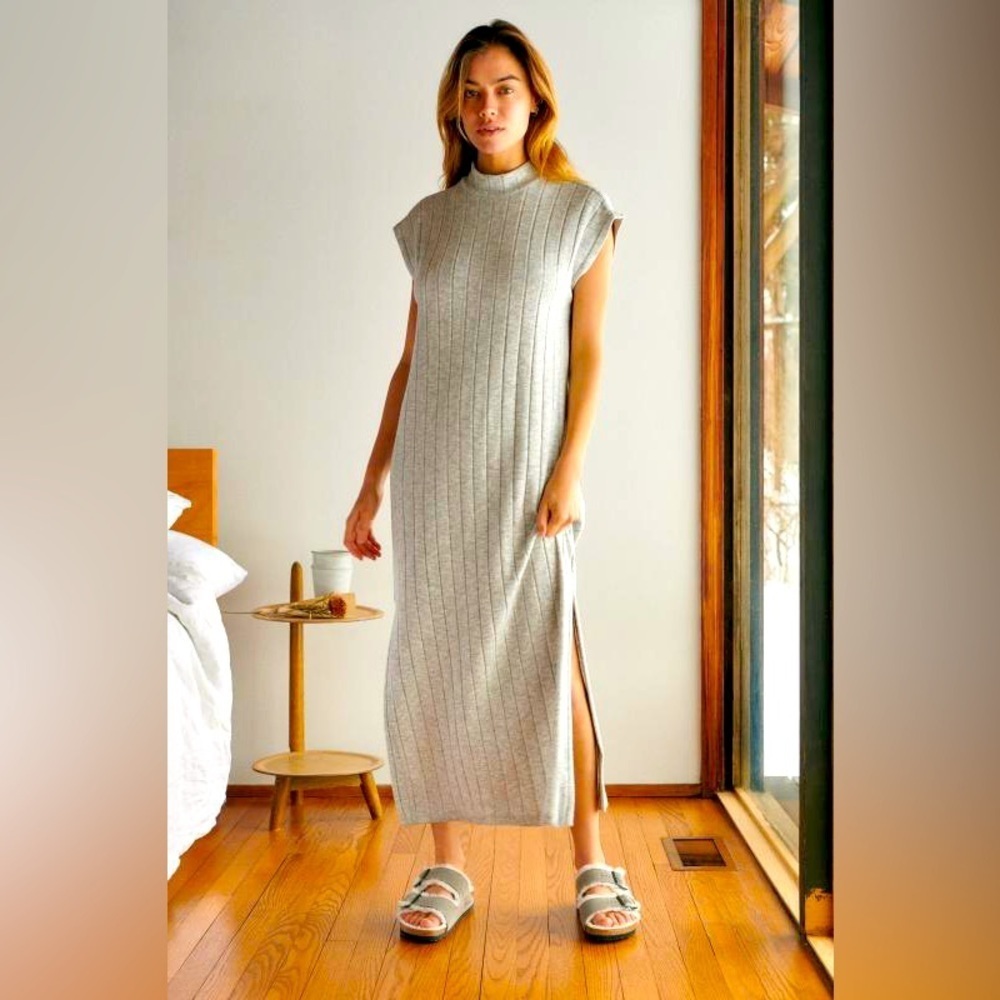 Anthropologie Saturday Sunday Elizabeth maxi dress S NWT GRAY/ Cream Heathered